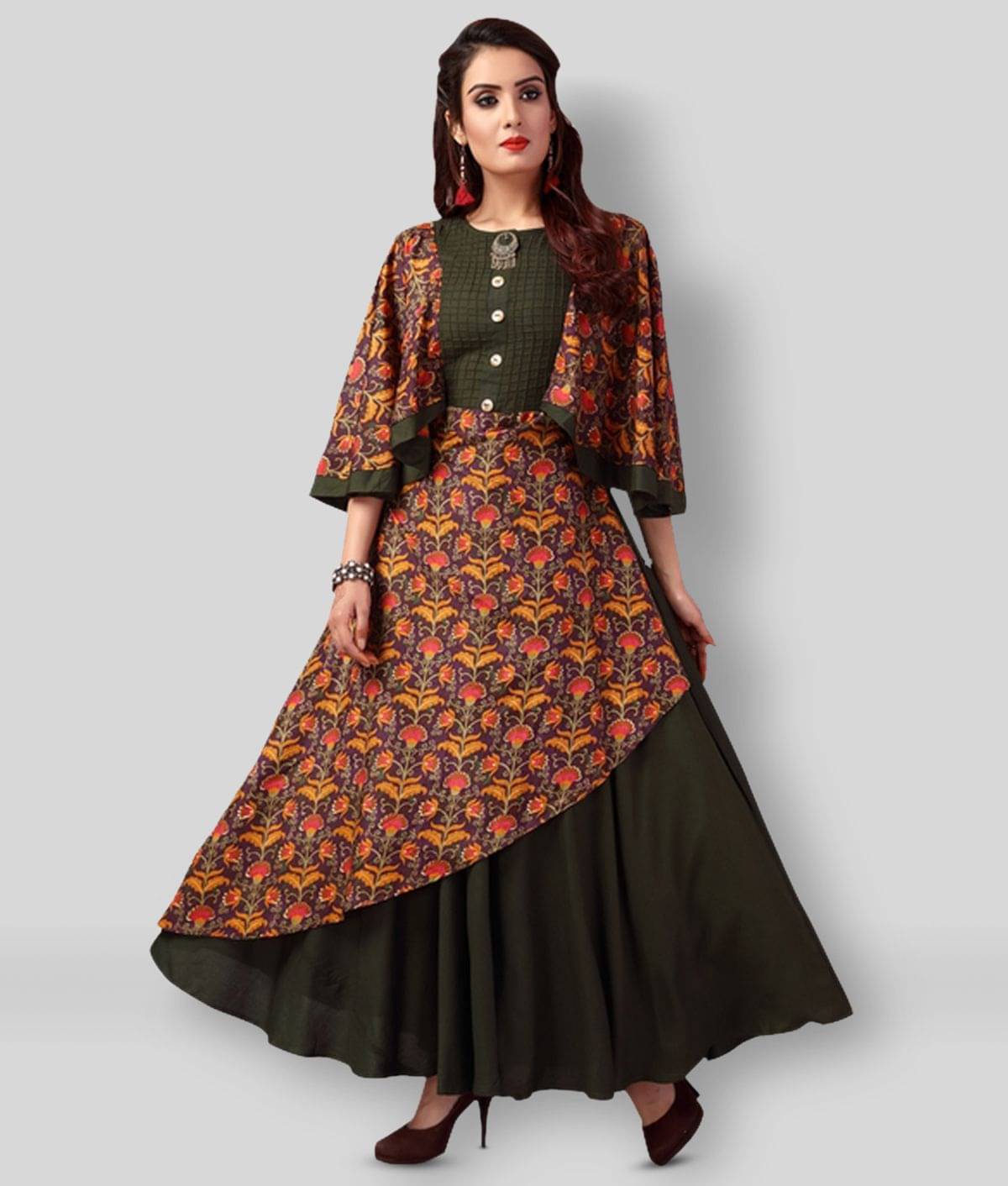     			Madhuram Textiles - Multicolor Rayon Women's Double Layered Kurti ( Pack of 1 )