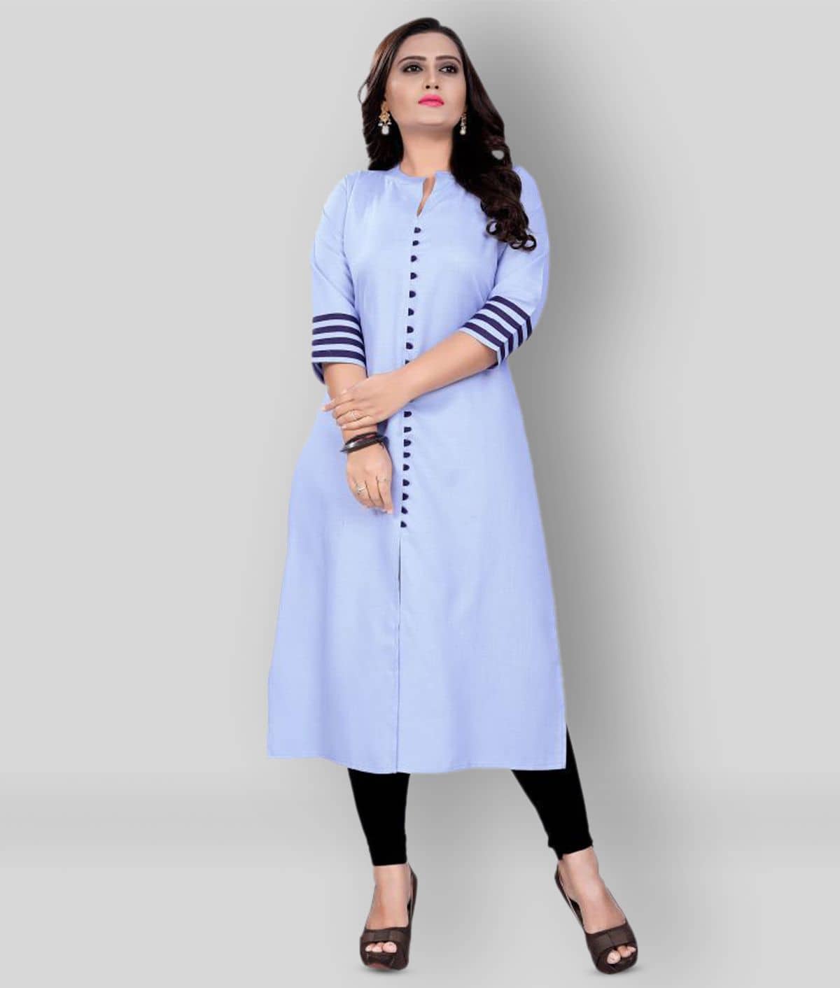 Shagun - Blue Cotton Blend Women's Front Slit Kurti ( Pack of 1 ) - Kurtis, Tunics | Buy online on ZillyBuy