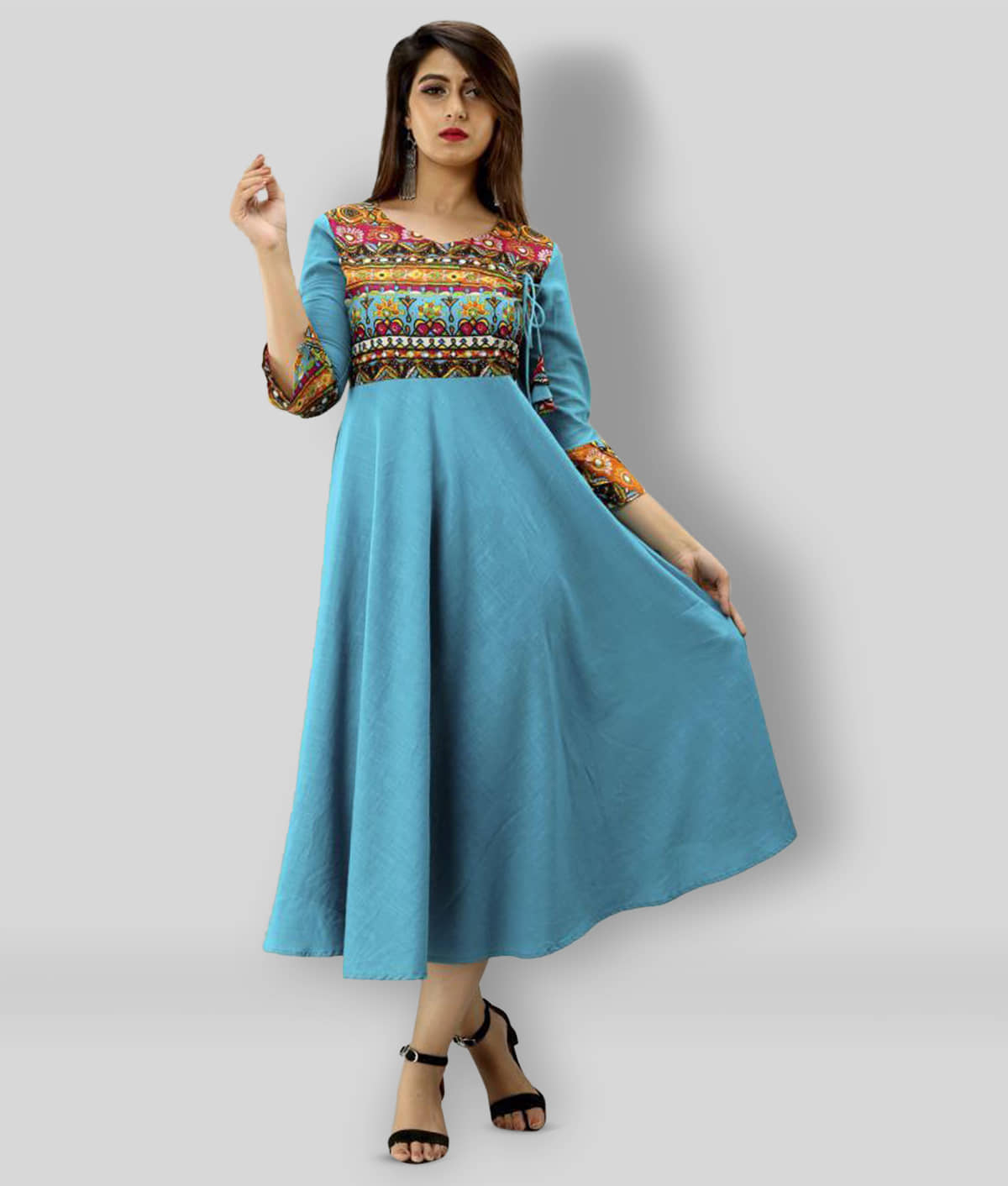 MAHAGEETA - Blue Cotton Women's Flared Kurti ( Pack of 1 ) - Kurtis, Tunics | Buy online on ZillyBuy