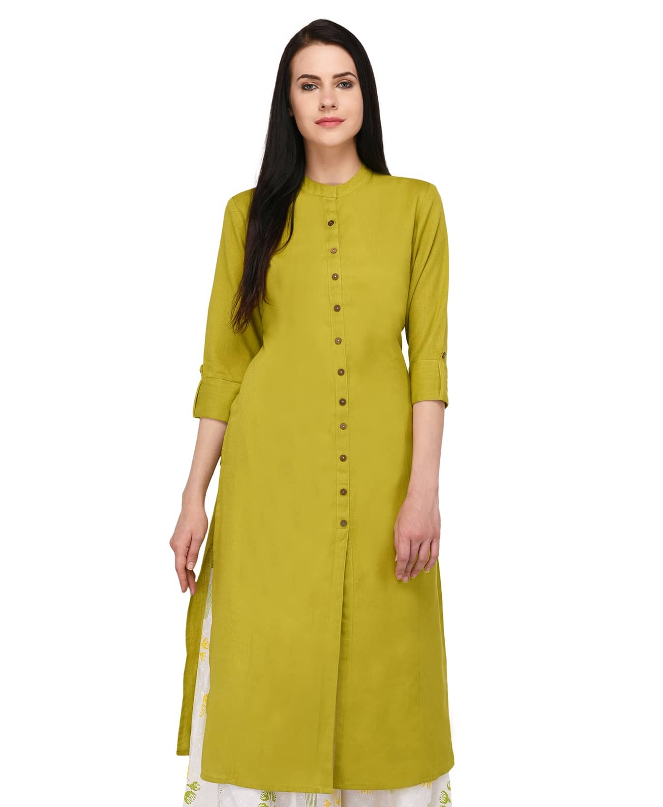 Pistaa - Green Cotton Women's Front Slit Kurti ( Pack of 1 ) - Kurtis, Tunics | Buy online on ZillyBuy