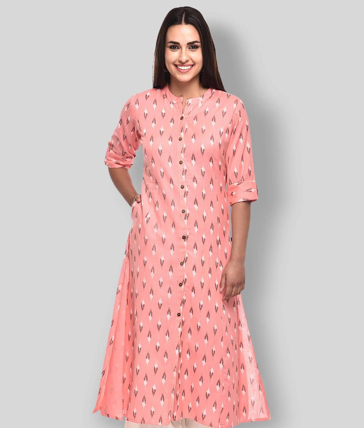 Pistaa - Peach Cotton Blend Women's Front Slit Kurti ( Pack of 1 ) - Kurtis, Tunics | Buy online on ZillyBuy