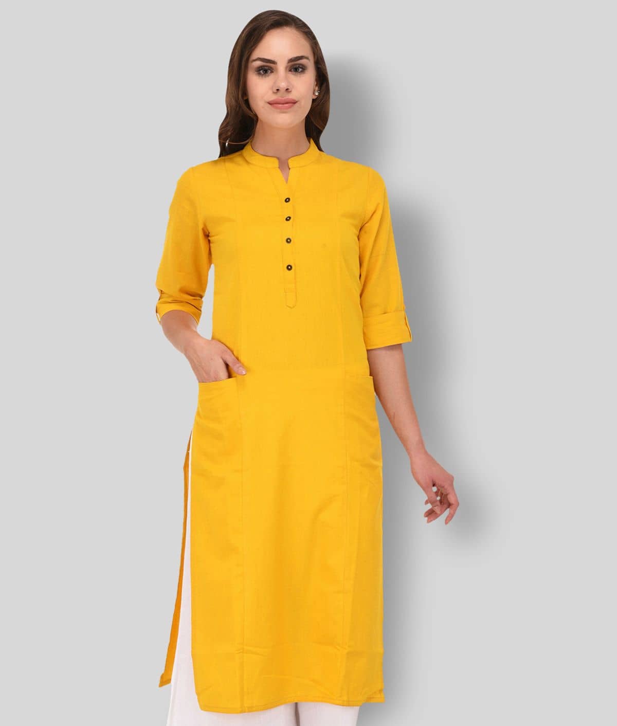 Pistaa - Yellow Cotton Women's Straight Kurti - Kurtis, Tunics | Buy online on ZillyBuy