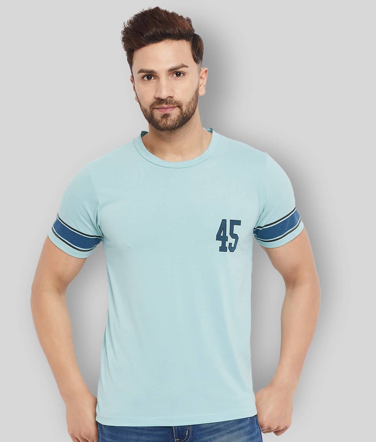 The Million Club Pack of 1 Cotton Blend Regular Fit Men's T-Shirt ( Light Blue )