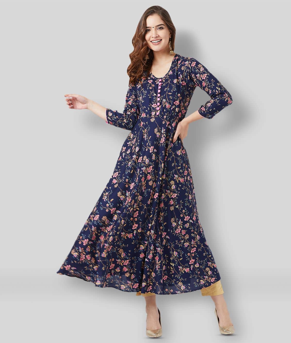 Tissu - Navy Rayon Women's Flared Kurti ( Pack of 1 ) - Kurtis, Tunics | Buy online on ZillyBuy