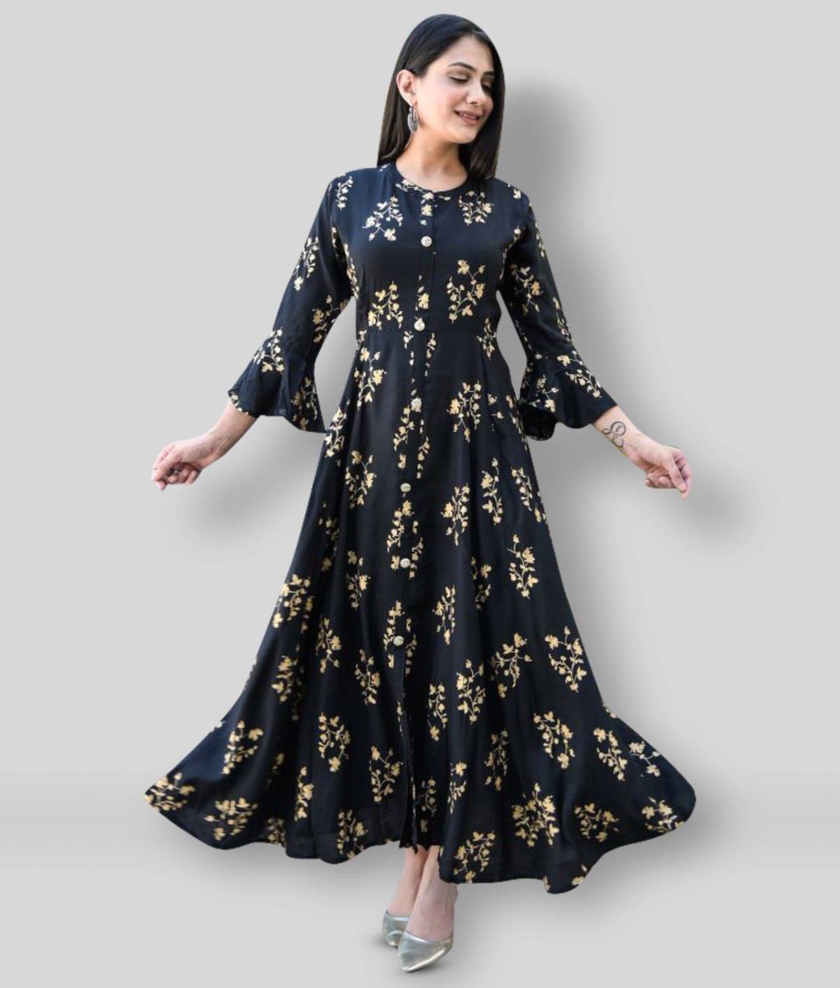    			Vastranikhar - Black Rayon Women's Flared Kurti ( Pack of 1 )