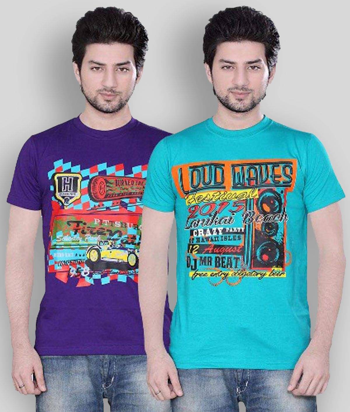 Zebu Pack of 2 Cotton Regular Fit Men's T-Shirt ( Blue ) Zebu Pack of 2 Cotton Regular Fit Men's T-Shirt ( Blue )