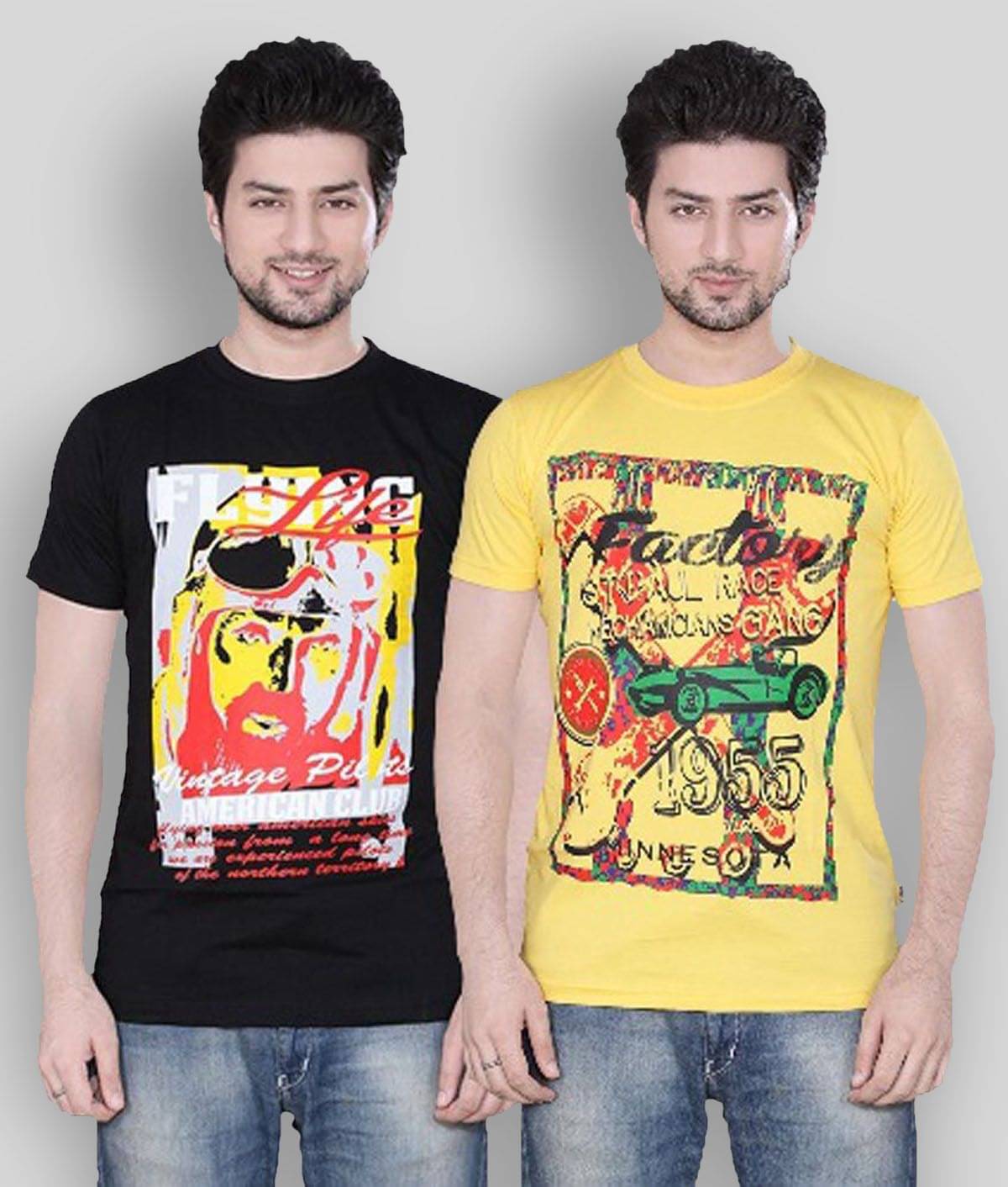 Zebu Pack of 2 Cotton Regular Fit Men's T-Shirt ( Yellow ) Zebu Pack of 2 Cotton Regular Fit Men's T-Shirt ( Yellow )
