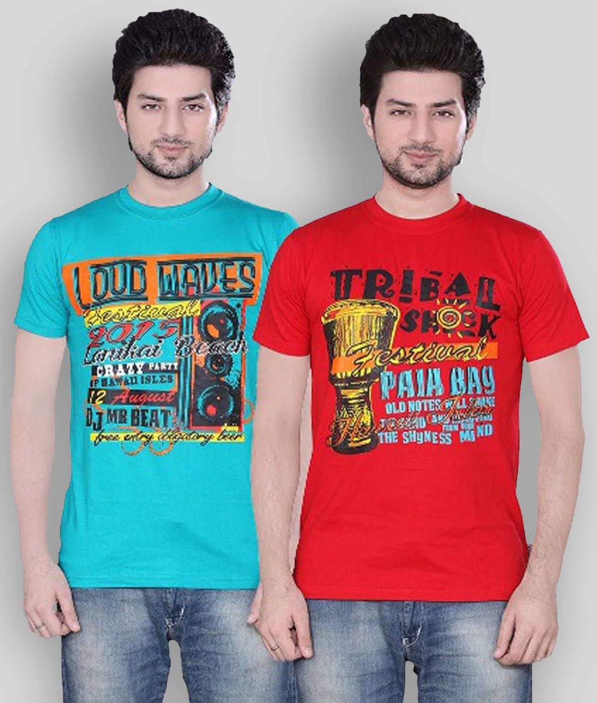 Zebu Pack of 2 Cotton Regular Fit Men's T-Shirt ( Blue ) Zebu Pack of 2 Cotton Regular Fit Men's T-Shirt ( Blue )