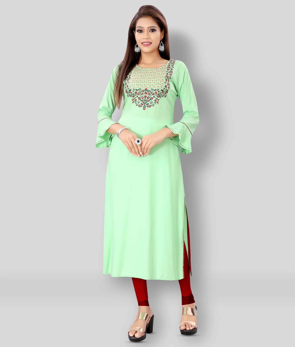 dk life style - Green Rayon Women's Straight Kurti ( Pack of 1 ) - Kurtis, Tunics | Buy online on ZillyBuy