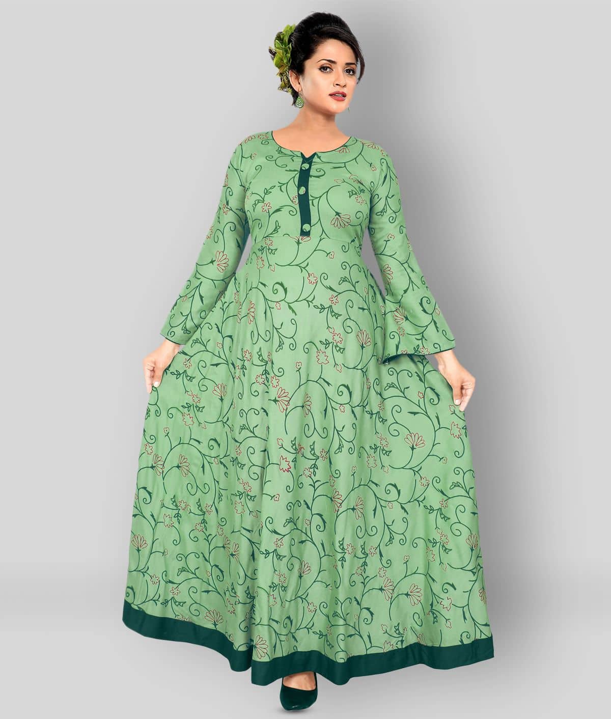 haya fashion - Green Rayon Women's Flared Kurti - Kurtis, Tunics | Buy online on ZillyBuy