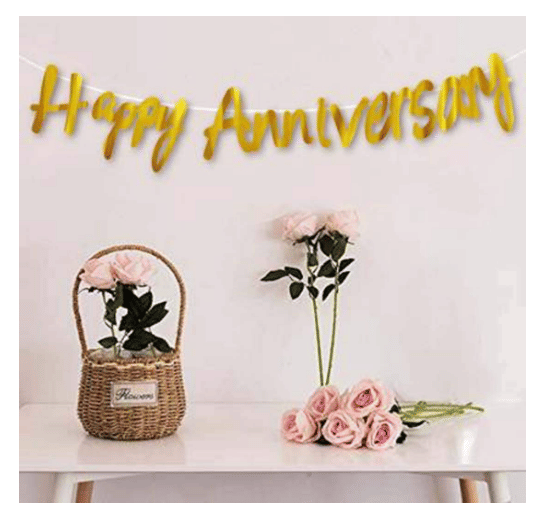     			Blooms Event  Happy Anniversary Bunting Banner Set for Decorations / Anniversary Decorations for Home / Marriage Anniversary Decoration Items / Paper Hangings for Decor - Golden