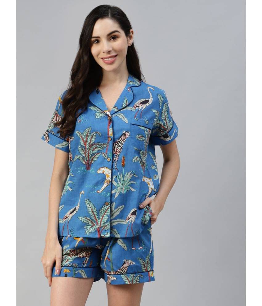 Divena - Teal 100% Cotton Women's Nightwear Nightsuit Sets ( Pack of 1 )     			Divena - Teal 100% Cotton Women's Nightwear Nightsuit Sets ( Pack of 1 )