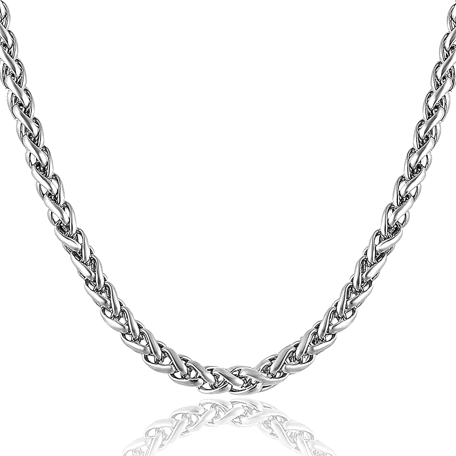     			Fashion Frill Stainless Steel Long Platinum Silver Chain for Men/Boys