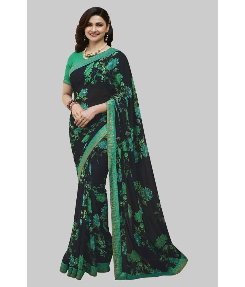 Gazal Fashions Chiffon Printed Saree With Unstitched Blouse Piece ( Blue ) - Sarees | Buy online on ZillyBuy