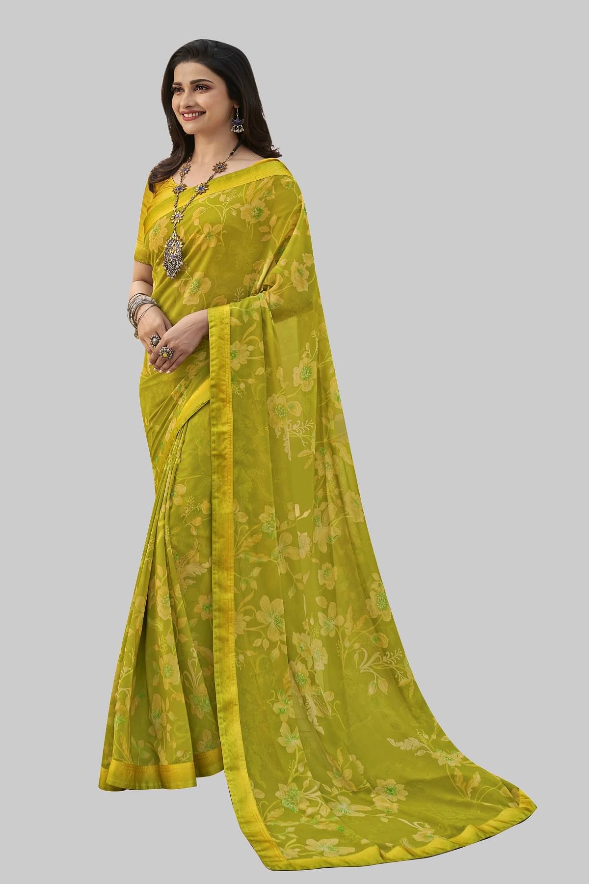 Gazal Fashions Chiffon Printed Saree With Unstitched Blouse Piece ( Light Green )     			Gazal Fashions Chiffon Printed Saree With Unstitched Blouse Piece ( Light Green )