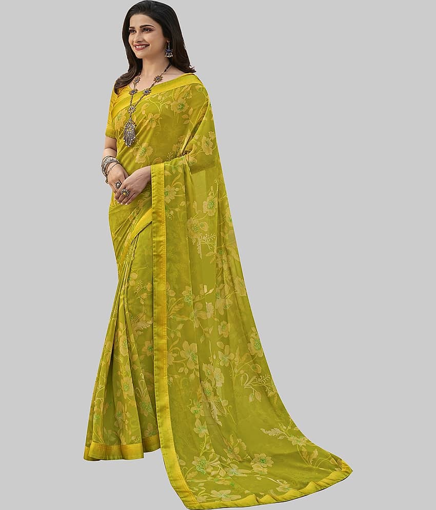 Gazal Fashions Chiffon Printed Saree With Unstitched Blouse Piece ( Light Green ) - Sarees | Buy online on ZillyBuy