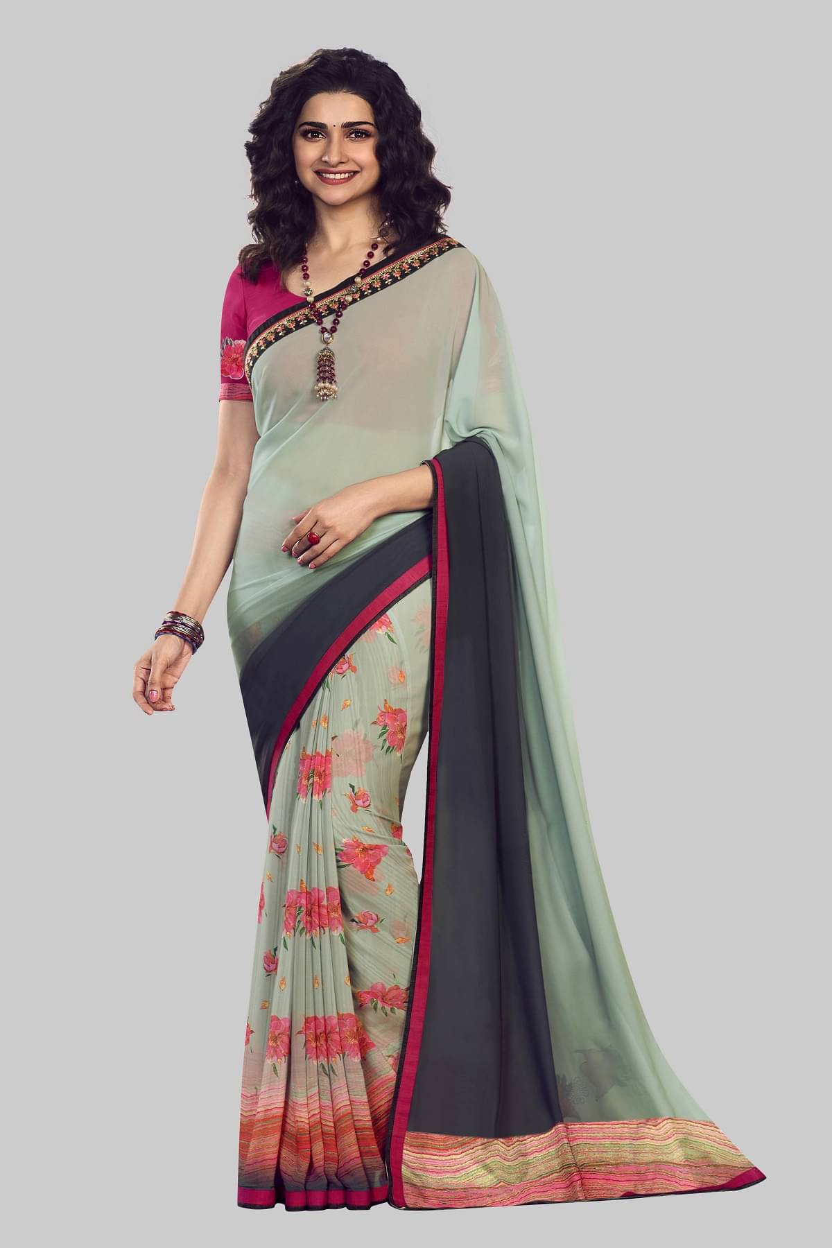 Gazal Fashions Chiffon Printed Saree With Unstitched Blouse Piece ( Light Green )     			Gazal Fashions Chiffon Printed Saree With Unstitched Blouse Piece ( Light Green )