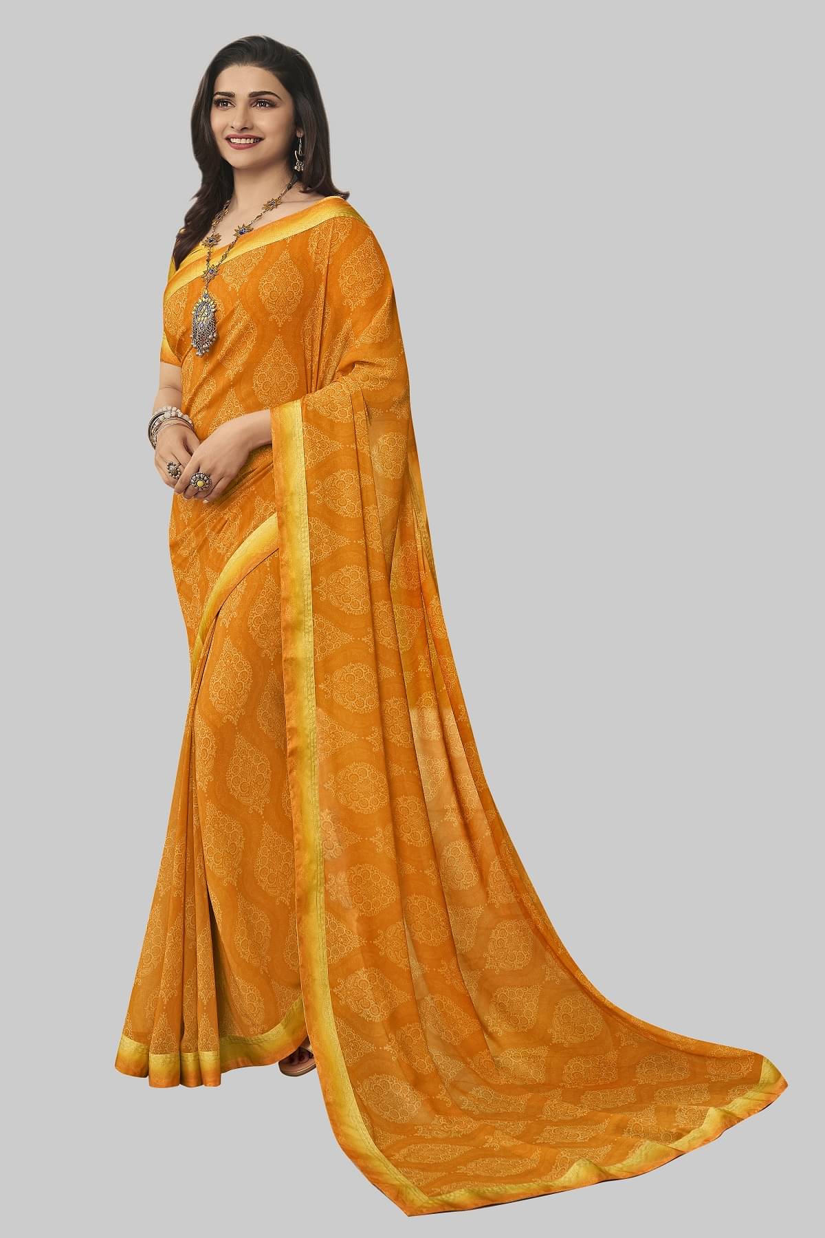     			Gazal Fashions Chiffon Printed Saree With Unstitched Blouse Piece ( Orange )