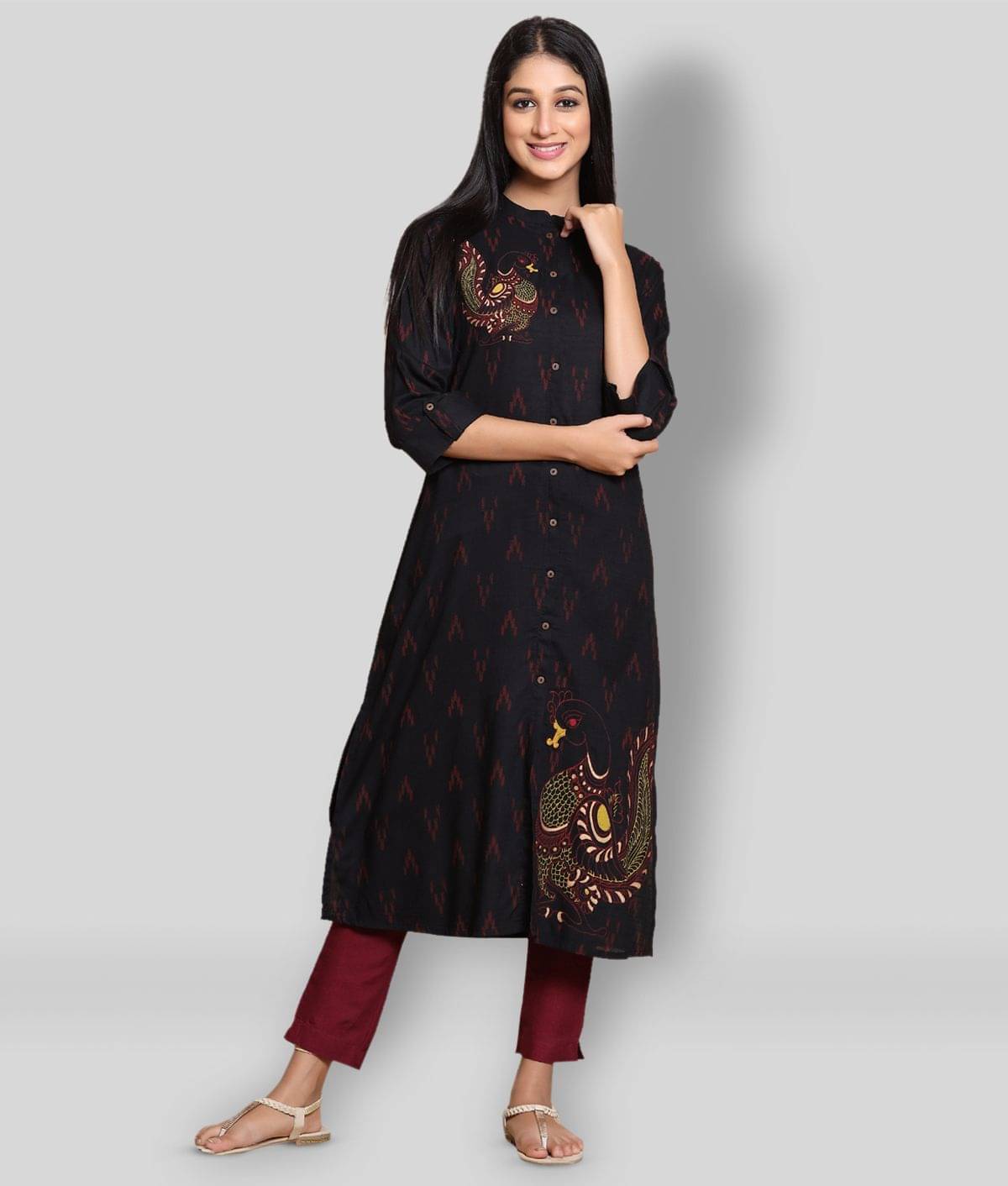    			Juniper - Black Rayon Women's Front Slit Kurti ( Pack of 1 )