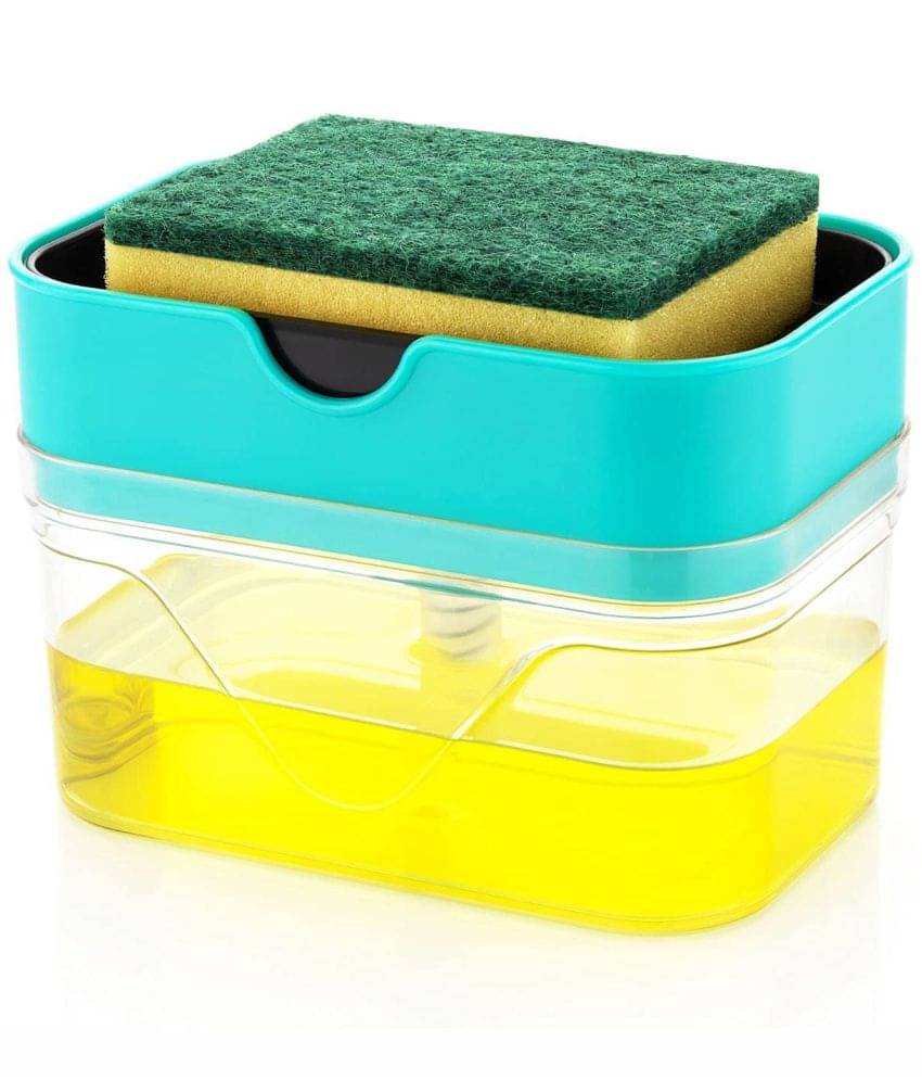     			NCMART 2 in 1 Soap Dispenser for Bathroom Accessories Dishwasher Liquid Holder Liquid Dispenser Pump 400 ML with Sponge Holder Kitchen Sink Accessories Items (Multi-Color)
