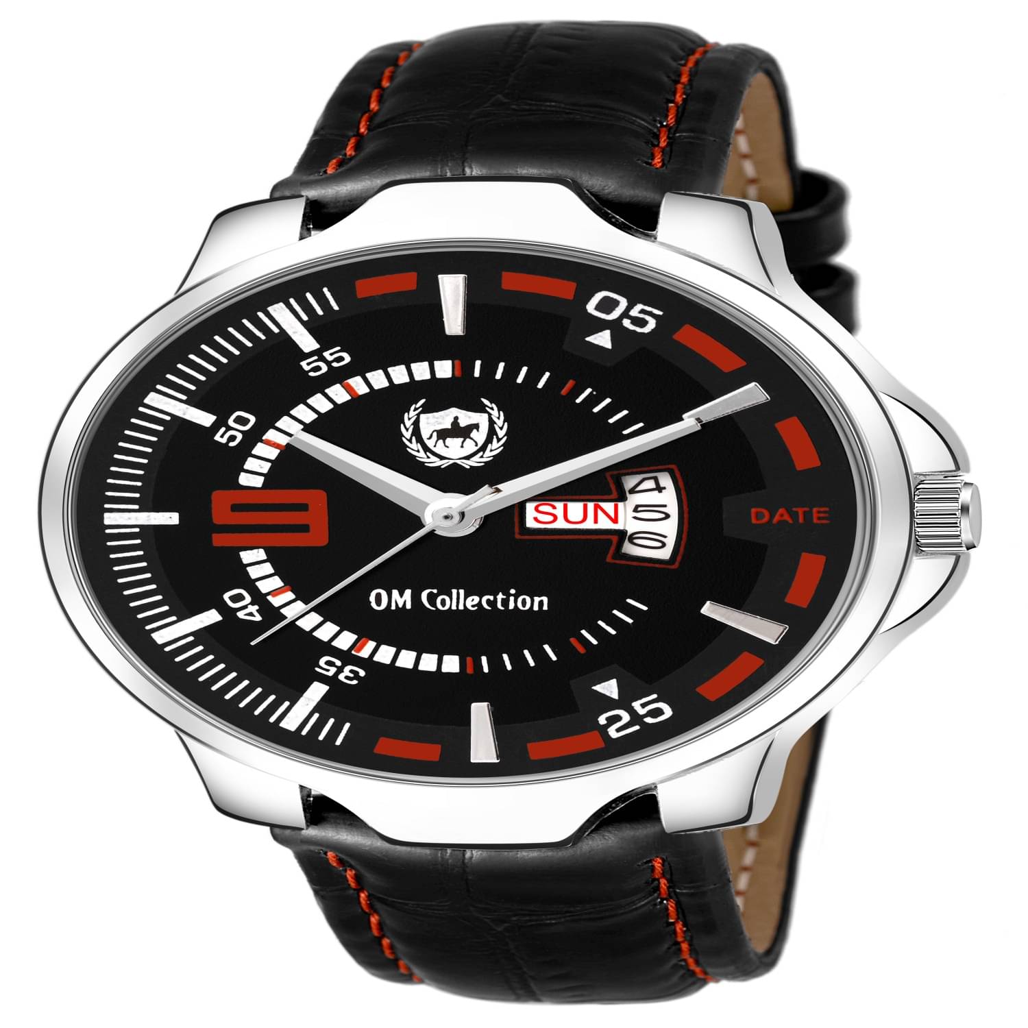     			Om Collection - Black Leather Analog Men's Watch