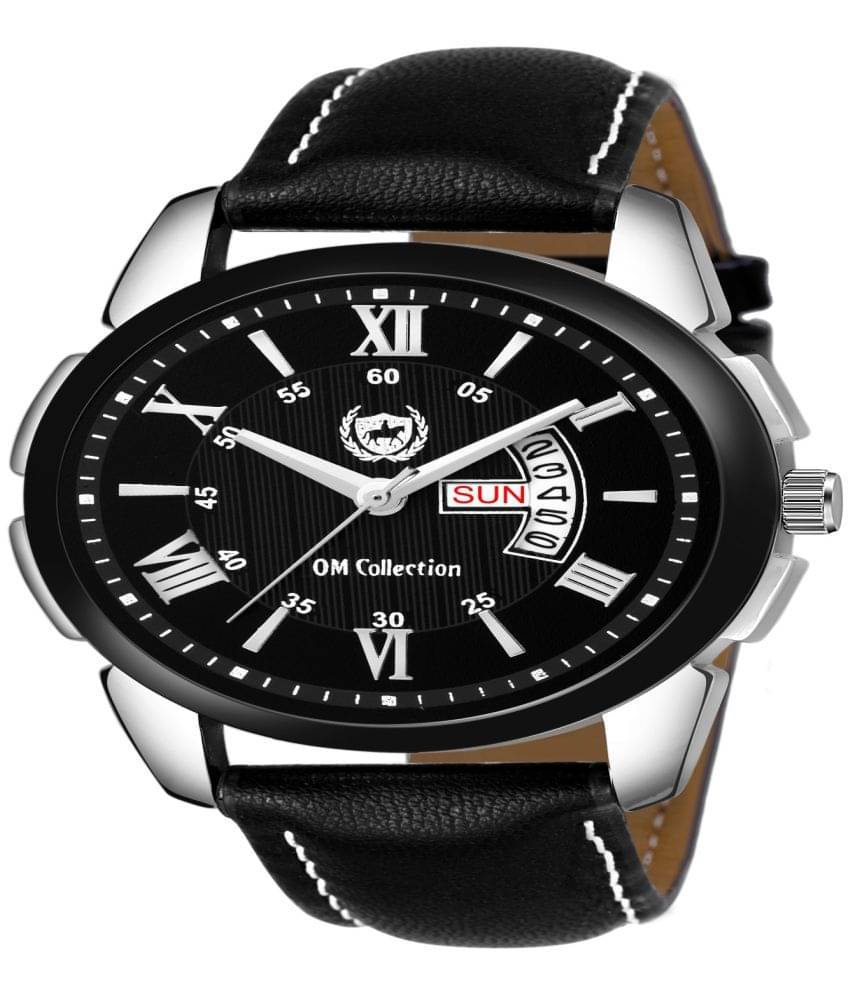    			Om Collection - Black Leather Analog Men's Watch