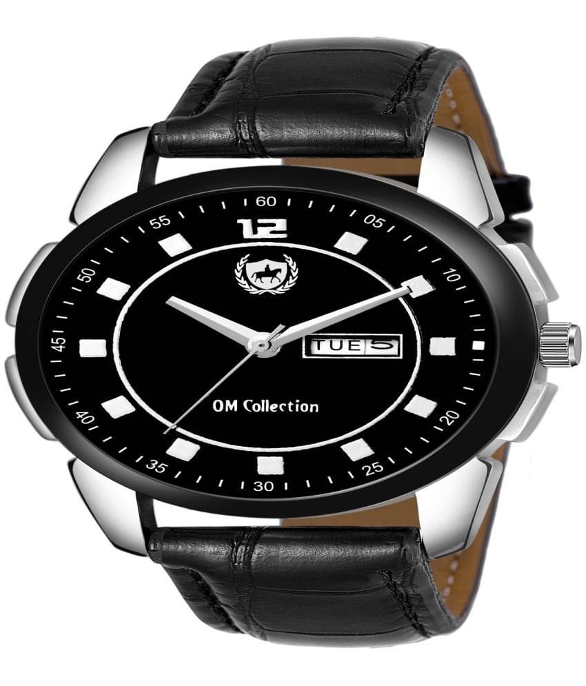     			Om Collection - Black Leather Analog Men's Watch
