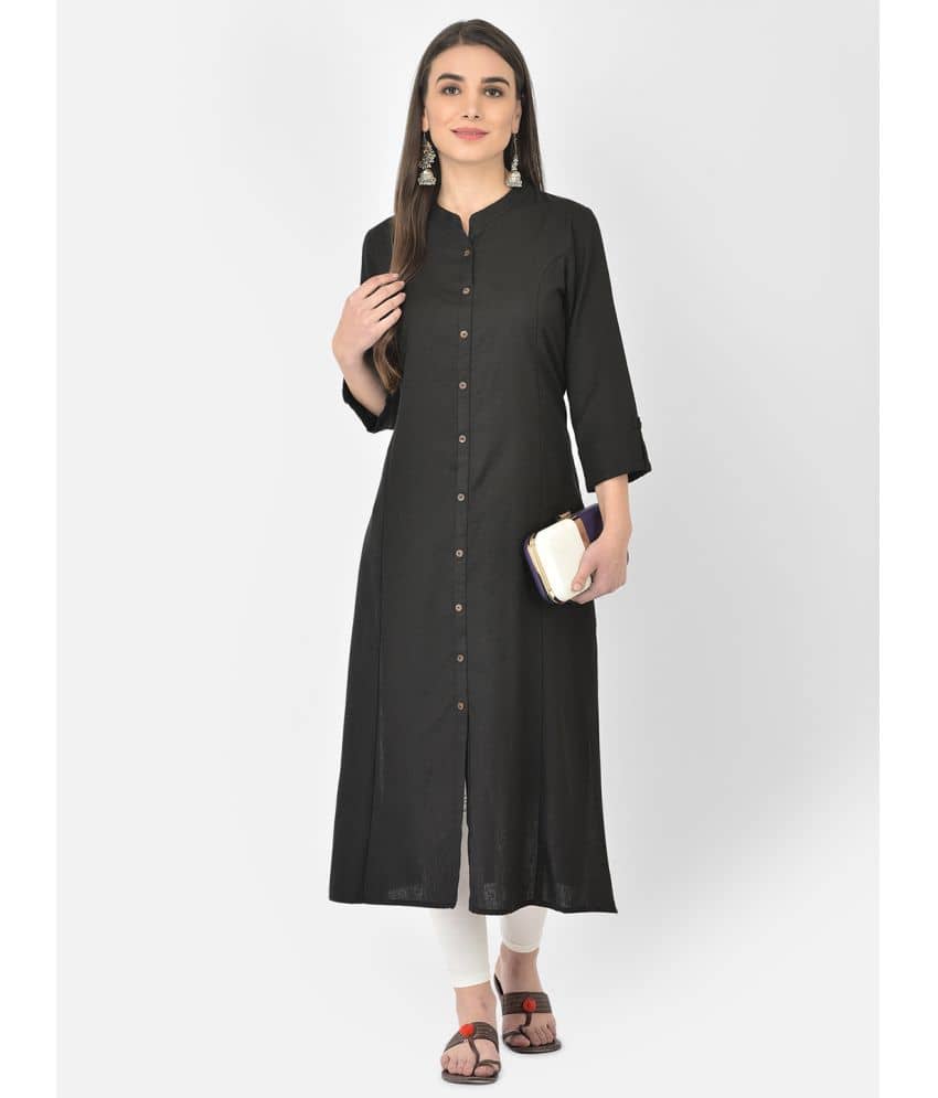 Pistaa - Black Cotton Blend Women's Front Slit Kurti ( Pack of 1 ) - Kurtis, Tunics | Buy online on ZillyBuy