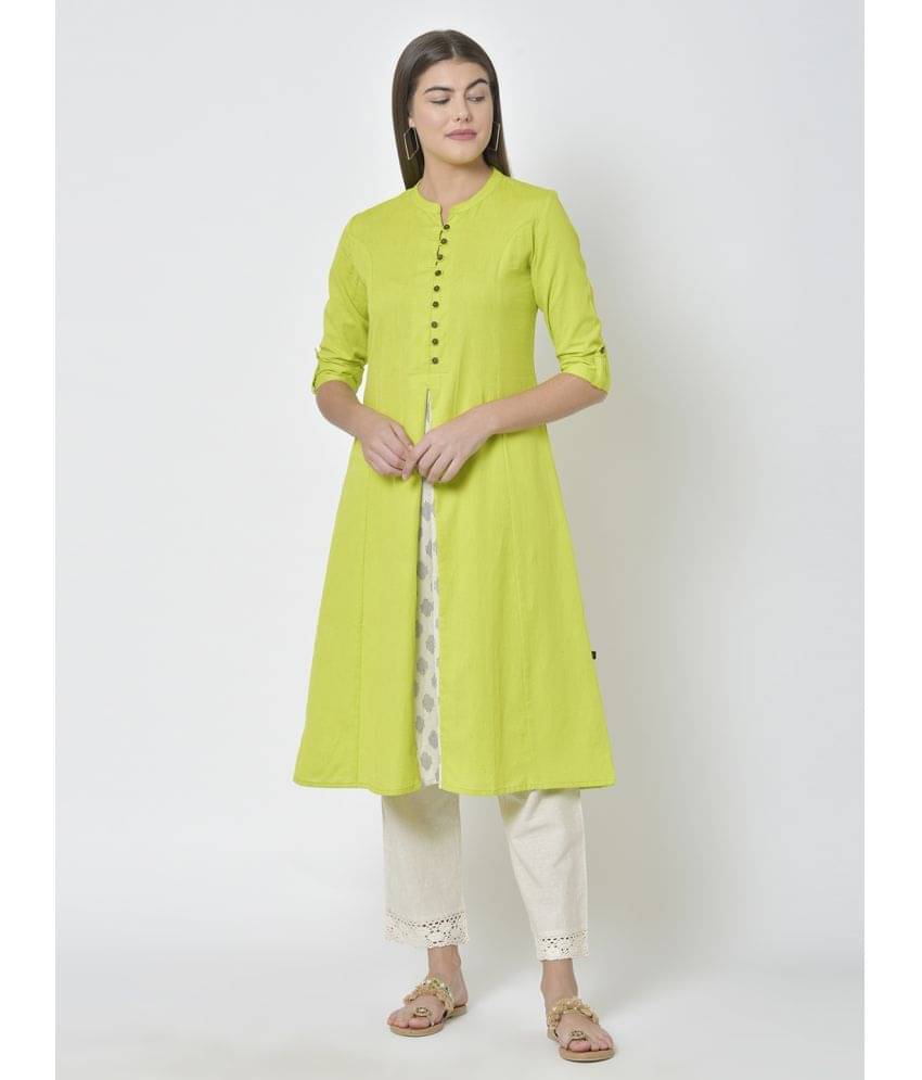     			Pistaa - Green Cotton Blend Women's Front Slit Kurti ( Pack of 1 )