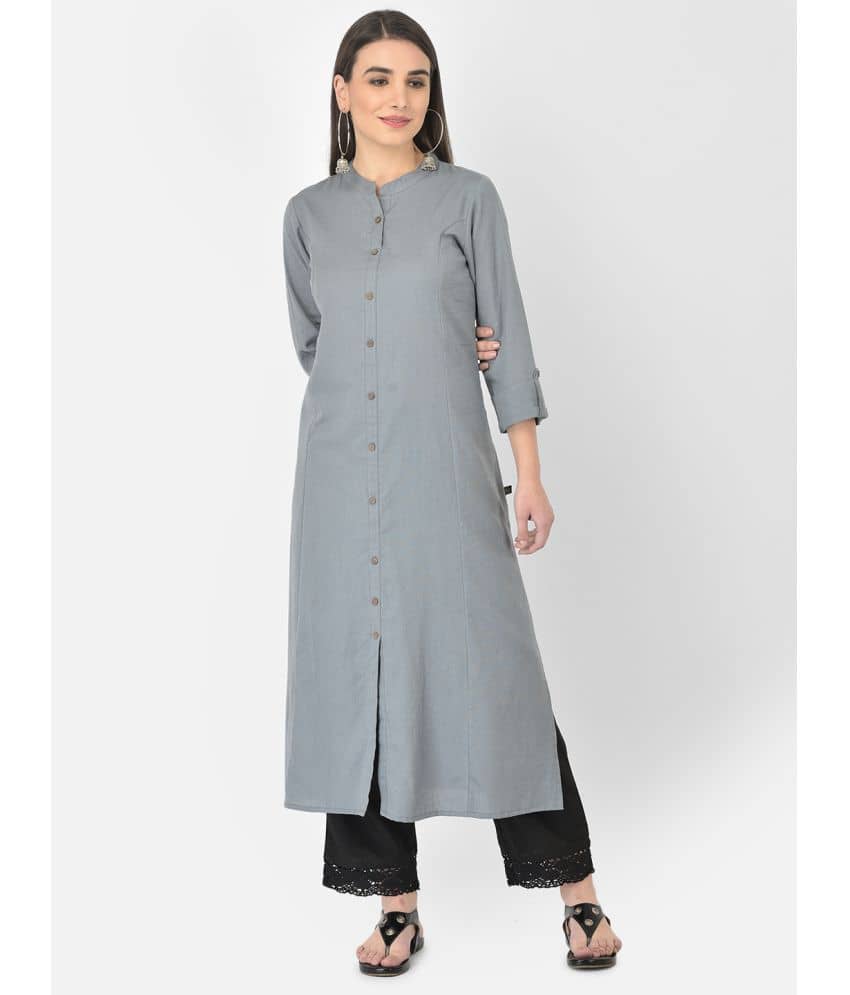Pistaa - Grey Cotton Blend Women's Front Slit Kurti ( Pack of 1 ) - Kurtis, Tunics | Buy online on ZillyBuy