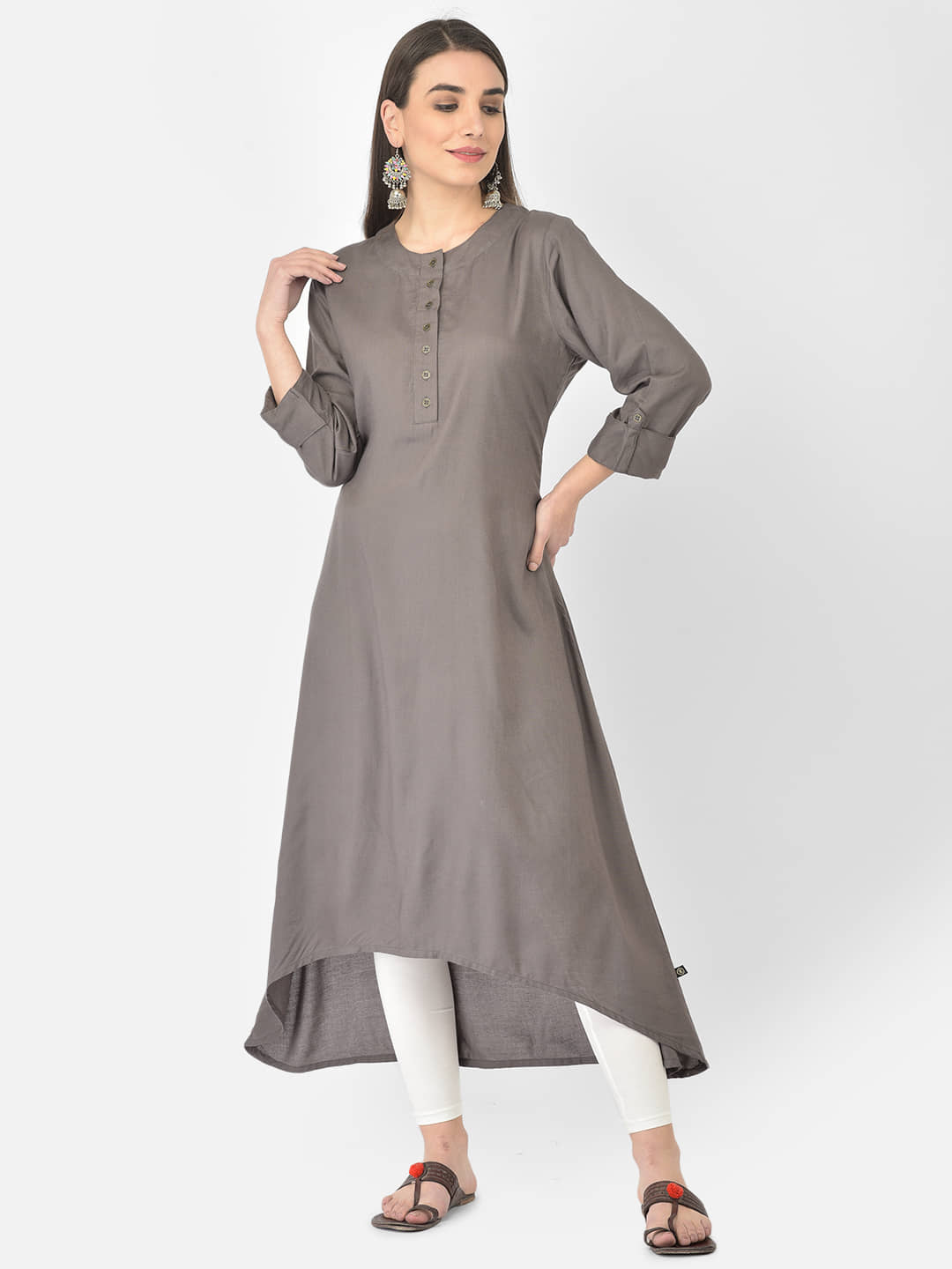 Pistaa - Grey Viscose Women's Asymmetrical Kurti ( Pack of 1 ) - Kurtis, Tunics | Buy online on ZillyBuy