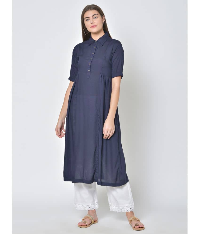 Pistaa - Navy Viscose Women's Flared Kurti ( Pack of 1 ) - Kurtis, Tunics | Buy online on ZillyBuy