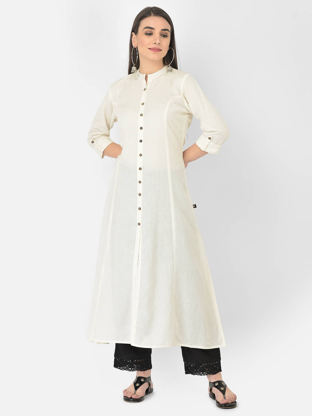 Pistaa - Off White Cotton Blend Women's A-line Kurti ( Pack of 1 ) - Kurtis, Tunics | Buy online on ZillyBuy