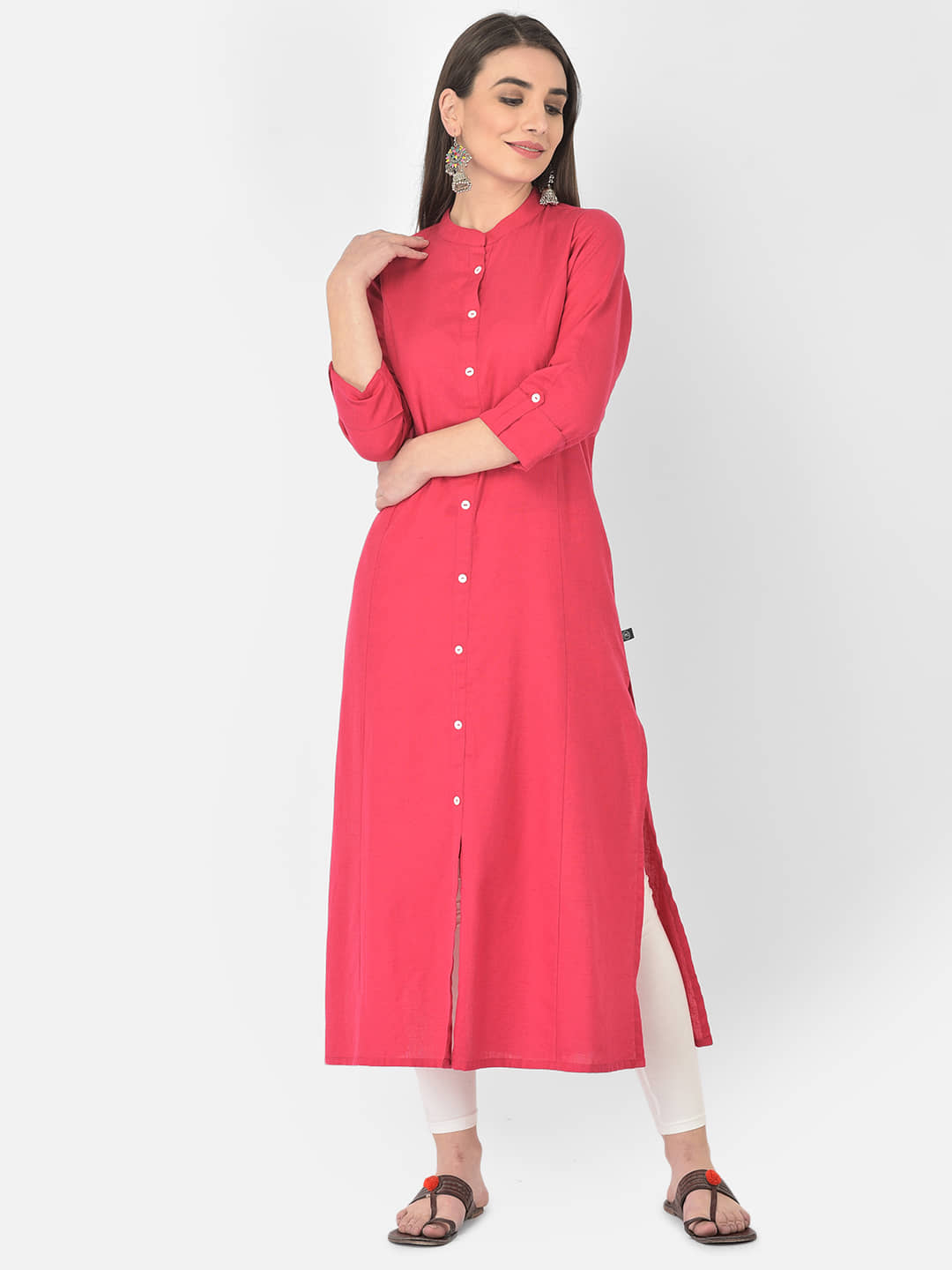 Pistaa - Pink Cotton Blend Women's Front Slit Kurti ( Pack of 1 ) - Kurtis, Tunics | Buy online on ZillyBuy