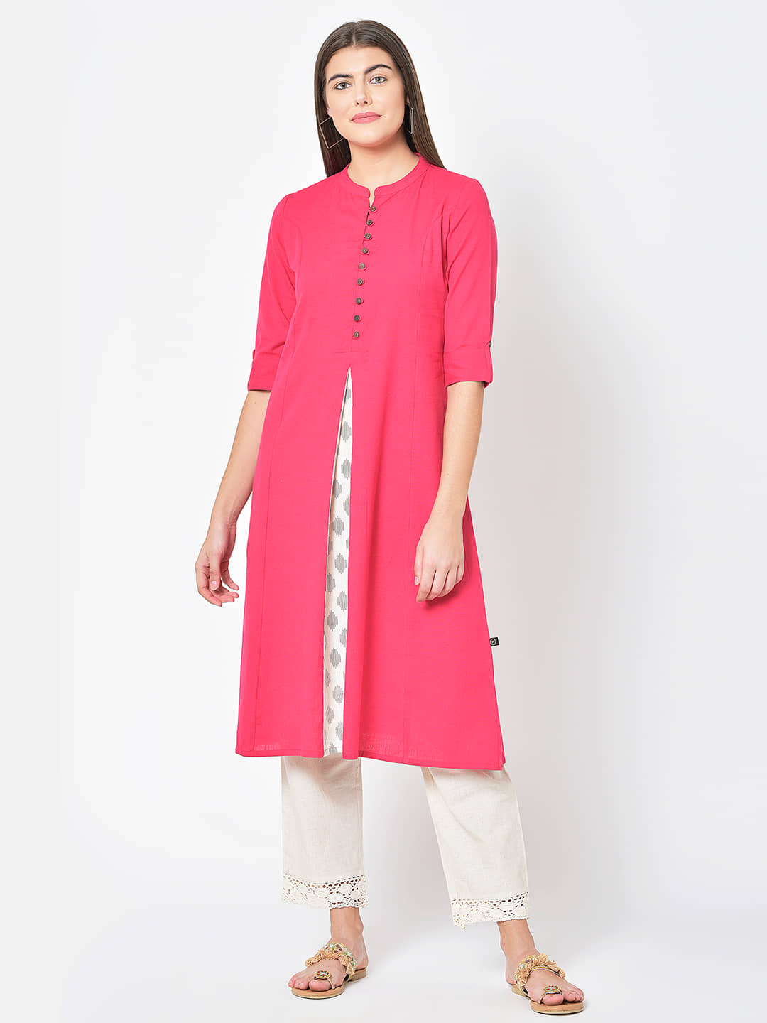 Pistaa - Pink Cotton Blend Women's Flared Kurti ( Pack of 1 ) - Kurtis, Tunics | Buy online on ZillyBuy