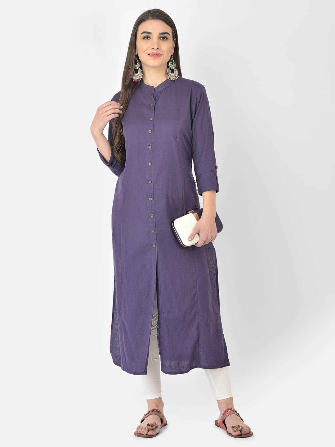 Pistaa - Purple Cotton Blend Women's Front Slit Kurti ( Pack of 1 ) - Kurtis, Tunics | Buy online on ZillyBuy