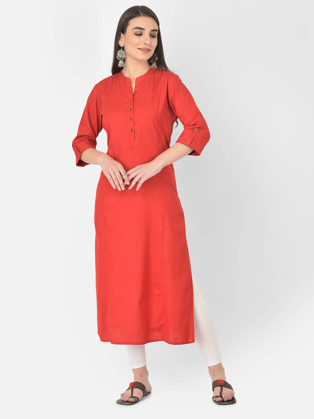 Pistaa - Red Cotton Blend Women's Straight Kurti ( Pack of 1 ) Pistaa - Red Cotton Blend Women's Straight Kurti ( Pack of 1 )