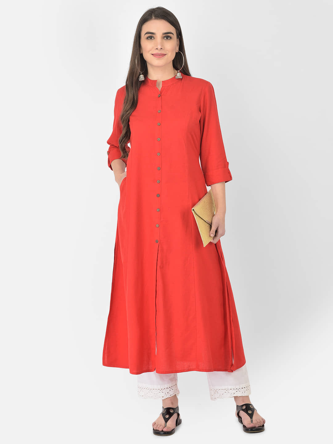 Pistaa - Red Cotton Blend Women's Front Slit Kurti ( Pack of 1 ) - Kurtis, Tunics | Buy online on ZillyBuy