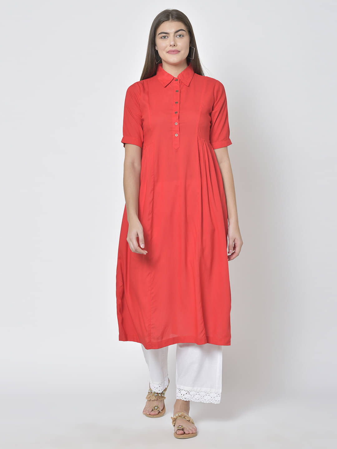     			Pistaa - Red Viscose Women's Flared Kurti ( Pack of 1 )