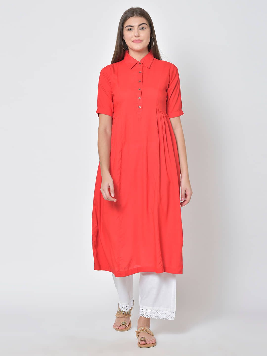 Pistaa - Red Viscose Women's Flared Kurti ( Pack of 1 ) - Kurtis, Tunics | Buy online on ZillyBuy