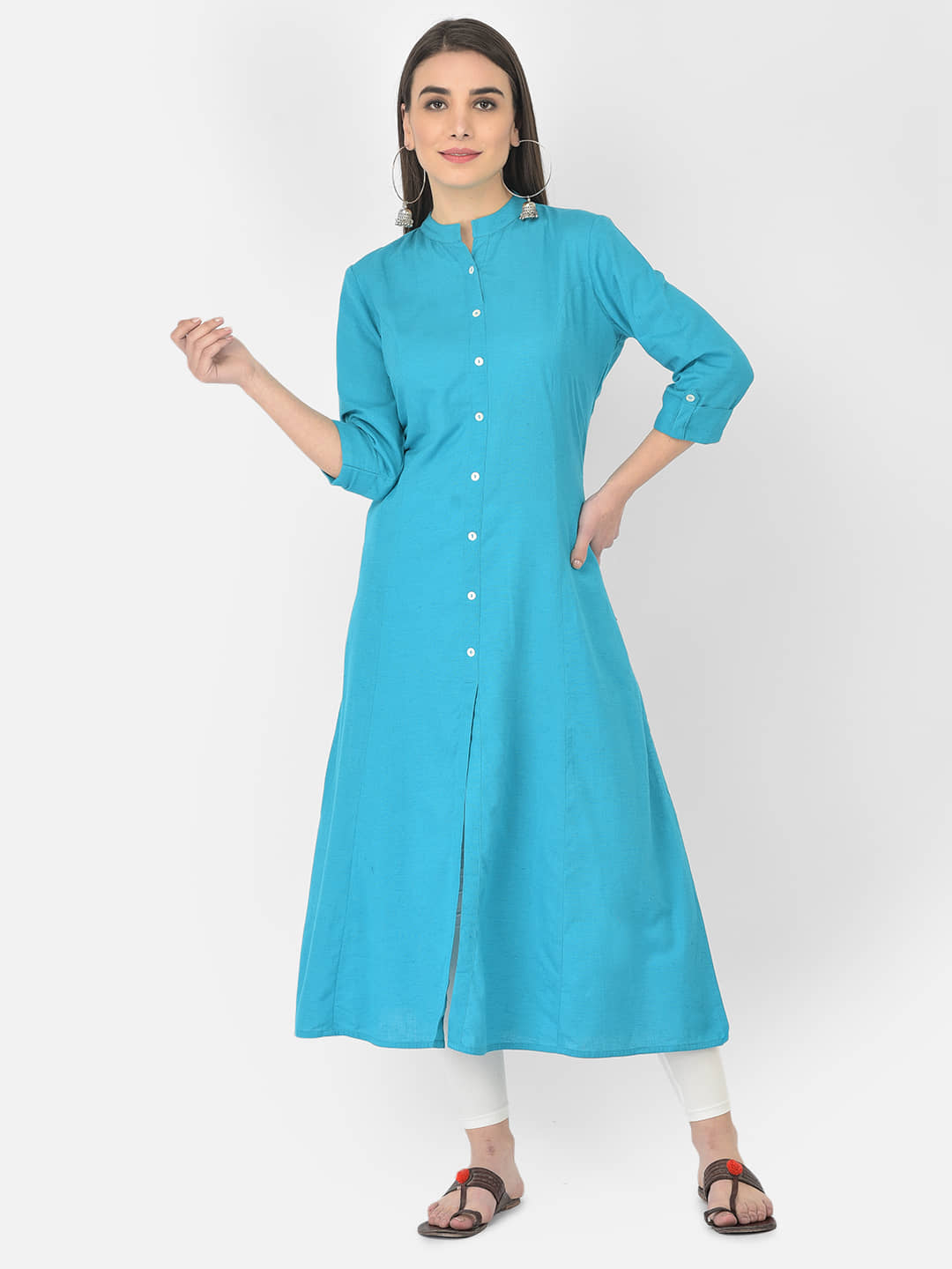 Pistaa - Turquoise Cotton Blend Women's Front Slit Kurti ( Pack of 1 ) - Kurtis, Tunics | Buy online on ZillyBuy