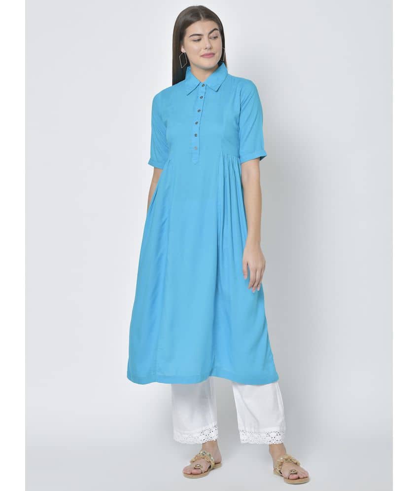 Pistaa - Turquoise Viscose Women's Flared Kurti ( Pack of 1 ) - Kurtis, Tunics | Buy online on ZillyBuy