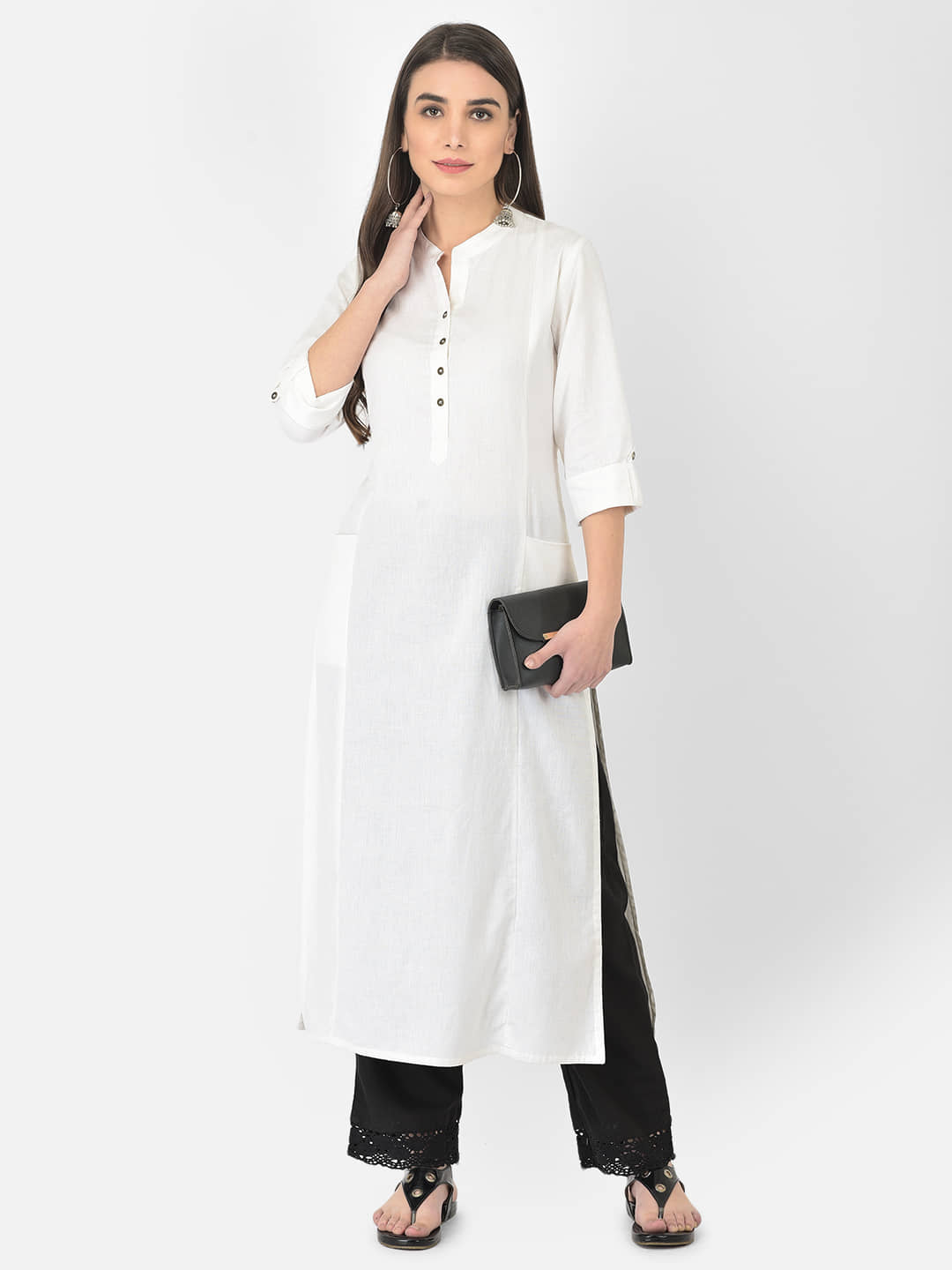 Pistaa - White Cotton Blend Women's Straight Kurti ( Pack of 1 ) - Kurtis, Tunics | Buy online on ZillyBuy