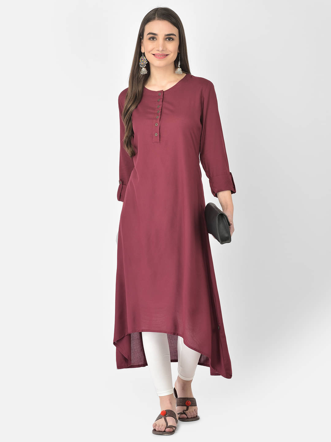     			Pistaa - Wine Viscose Women's Asymmetrical Kurti ( Pack of 1 )