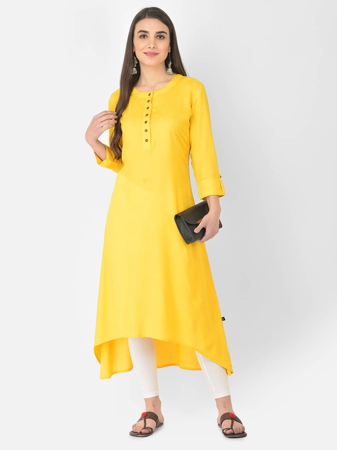     			Pistaa - Yellow Viscose Women's Asymmetrical Kurti ( Pack of 1 )