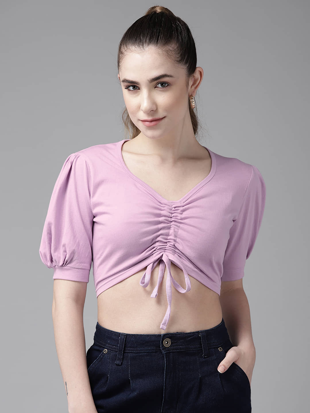 The Dry State Women's Cotton Drawstring Top ( Purple )