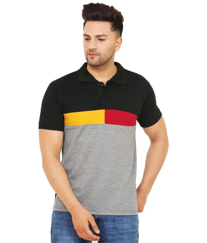 Leotude Pack of 1 Cotton Blend Regular Fit Colorblock Half Sleeves Men's Polo T Shirt ( Silver )