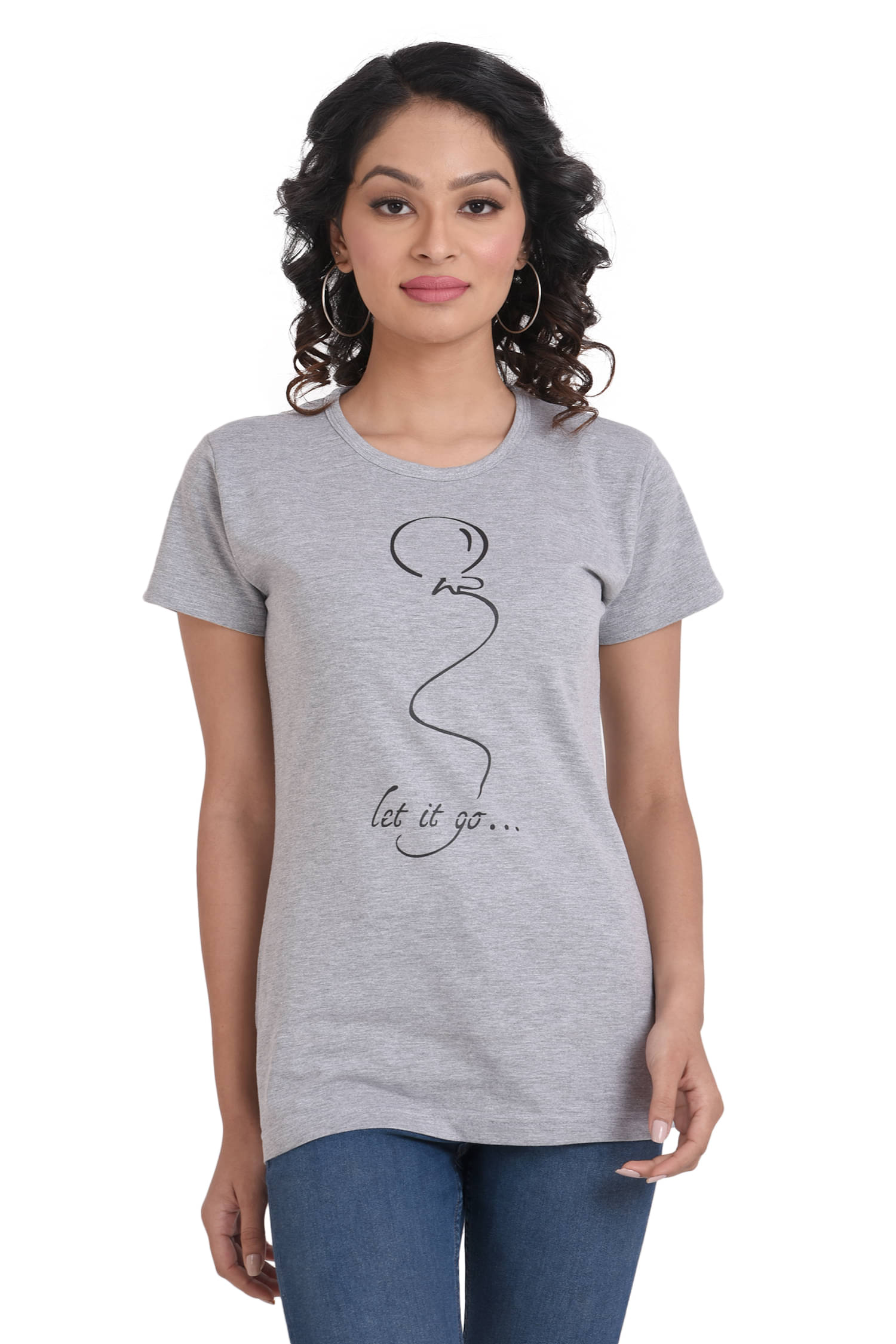     			Neo Garments Women Cotton Printed Regular Fit Round Neck T-Shirt ( Grey )