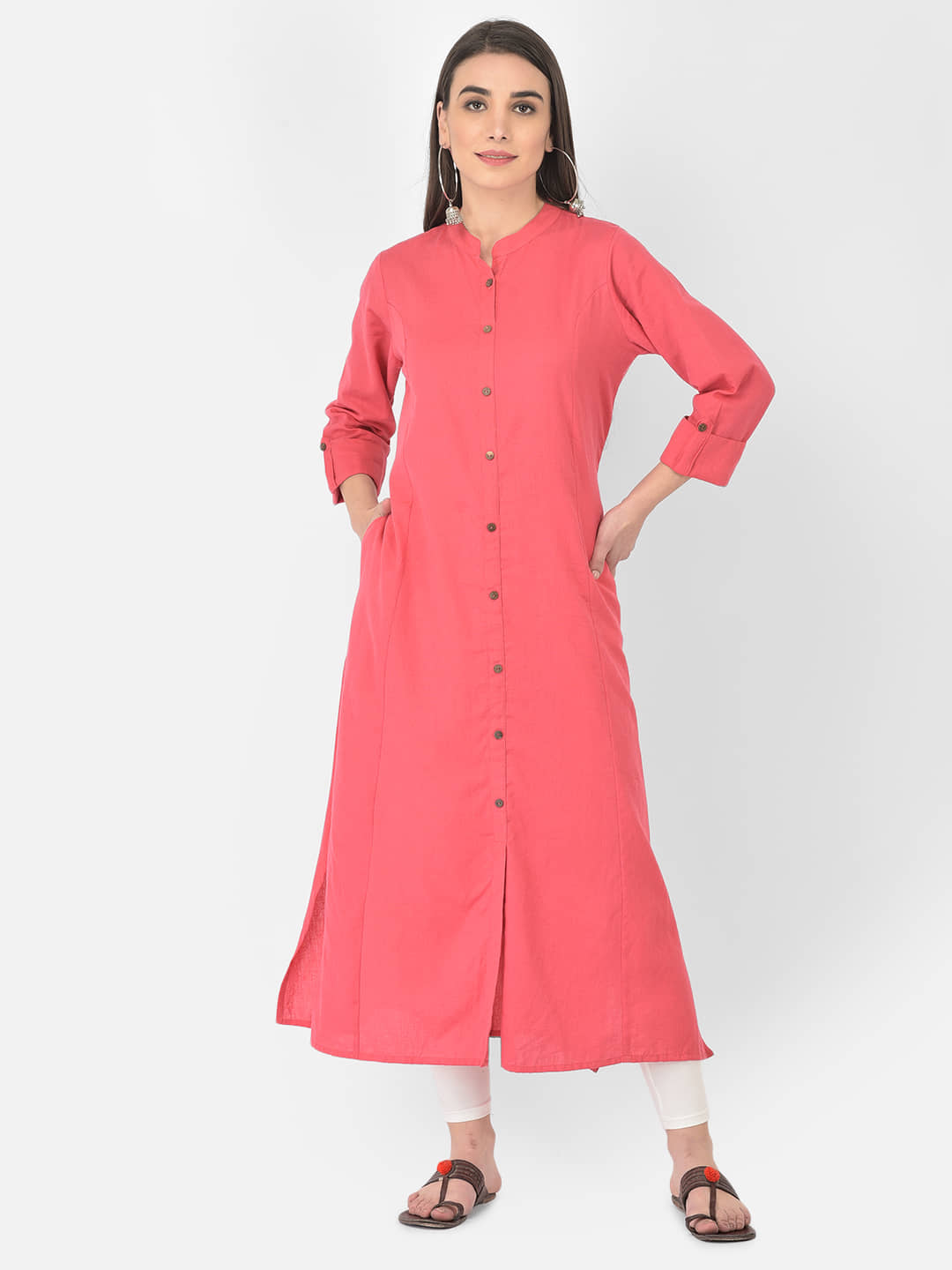 Pistaa - Peach Cotton Blend Women's Front Slit Kurti ( Pack of 1 ) - Kurtis, Tunics | Buy online on ZillyBuy