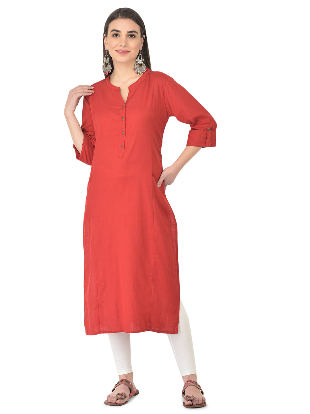 Pistaa - Red Cotton Blend Women's Straight Kurti ( Pack of 1 ) Pistaa - Red Cotton Blend Women's Straight Kurti ( Pack of 1 )